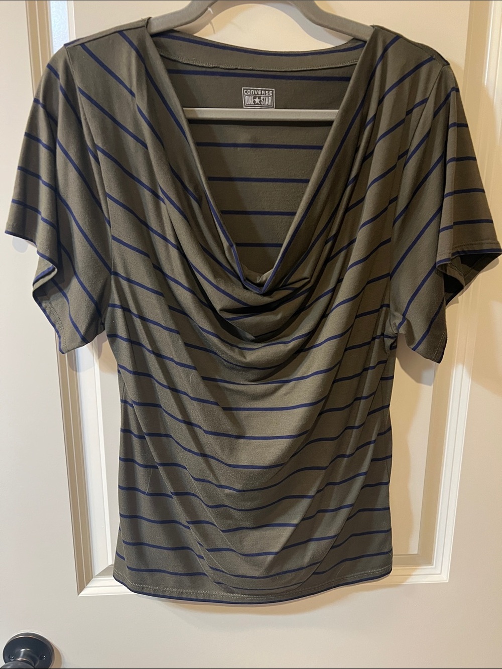 Converse Olive Green and Navy Striped Cowl Neck Tunic H143